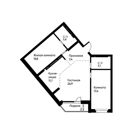 
  Продается 3-комн. квартира, 95.2 м², Октябрьская ул
. Фото 1.