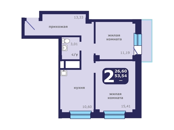 
  Продается 2-комн. квартира, 56.96 м², ЖК Звездный
. Фото 1.