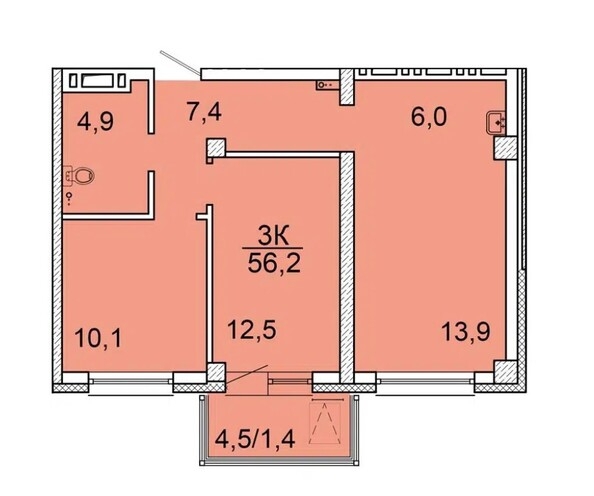 
  Продается 3-комн. квартира, 56 м², ЖК Зеленая высотка на Калинина
. Фото 1.