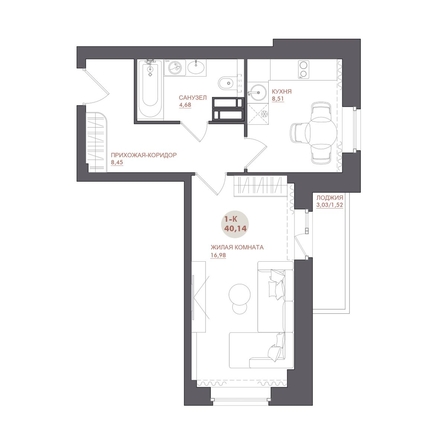 
  Продается 1-комн. квартира 40.14 м², в ЖК Звезда. Фото 1.