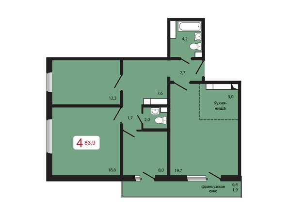 
  Продается 4-комн. квартира 83.9 м², в ЖК КБС. Берег, дом 5 строение 2. Фото 5.