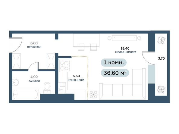 
  Продается 1-комн. квартира 36.9 м², в ЖК Белый квартал на Спандаряна, 2. Фото 1.