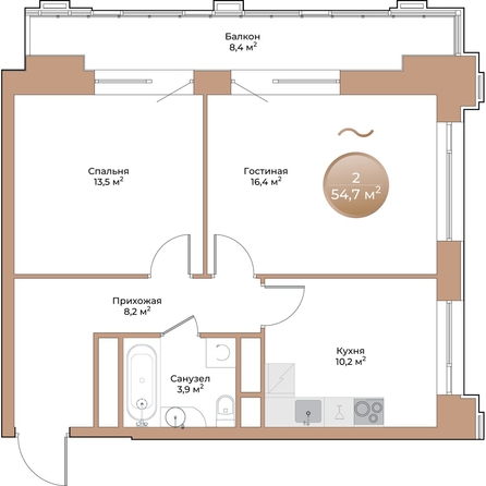 
  Продается 2-комн. квартира 54.7 м², в ЖК Небо над Енисеем. Фото 1.