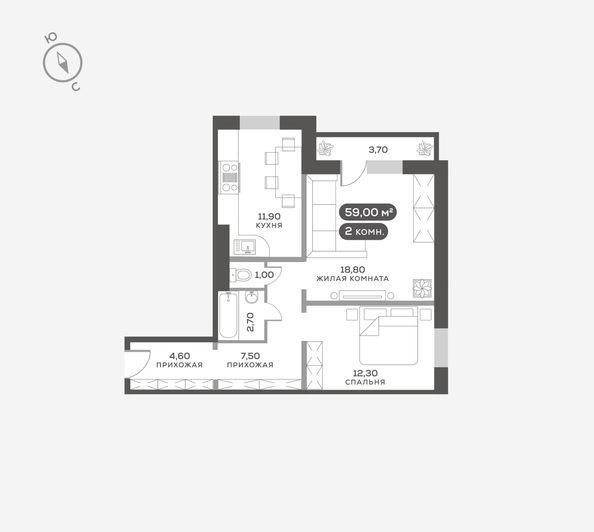 
  Продается 2-комн. квартира 59.2 м². Фото 6.