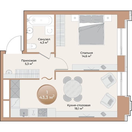 
  Продается 1-комн. квартира 43.3 м², в ЖК Небо над Енисеем. Фото 2.