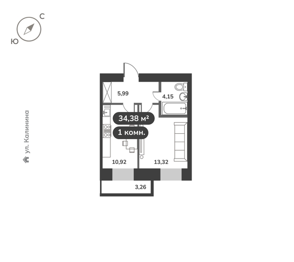 
  Продается 1-комн. квартира 34.38 м², в ЖК Времена, 1 этап. Фото 6.