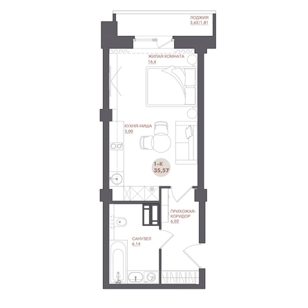 
  Продается студия 35.57 м², в ЖК Звезда. Фото 1.