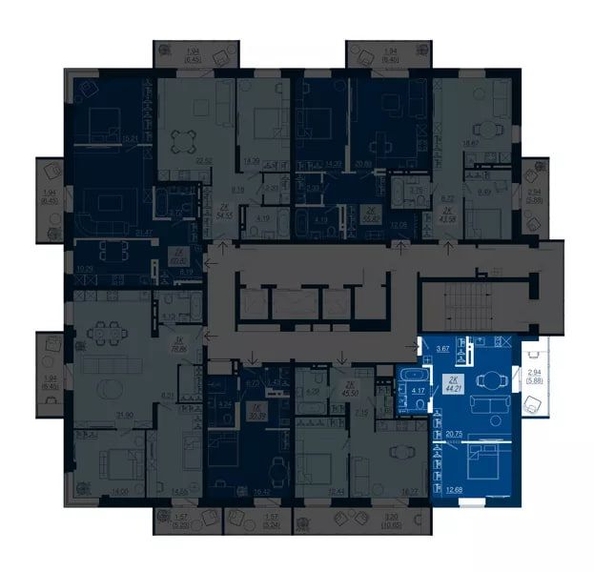 
  Продается 2-комн. квартира 44.21 м², в ЖК АЭРО, дом 4. Фото 1.