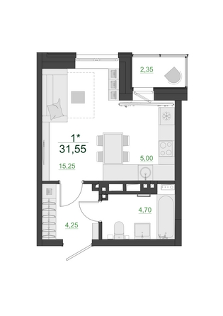 
  Продается студия 31.55 м², в ЖК Дивные Дали, 2 очередь. Фото 3.