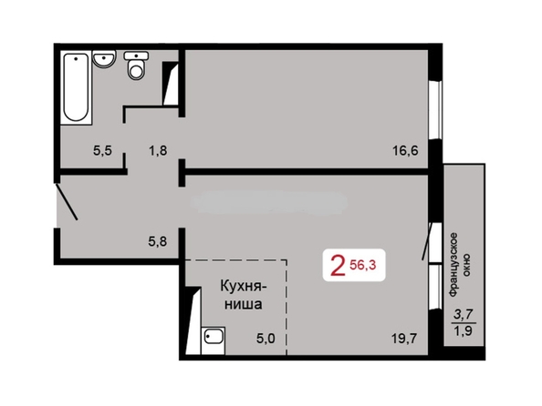 
  Продается 2-комн. квартира 56.3 м², в ЖК Мичурино, дом 2 стр 1. Фото 1.