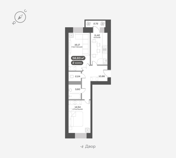 
  Продается 2-комн. квартира 58.83 м², в ЖК ОКТА, дом 2. Фото 6.