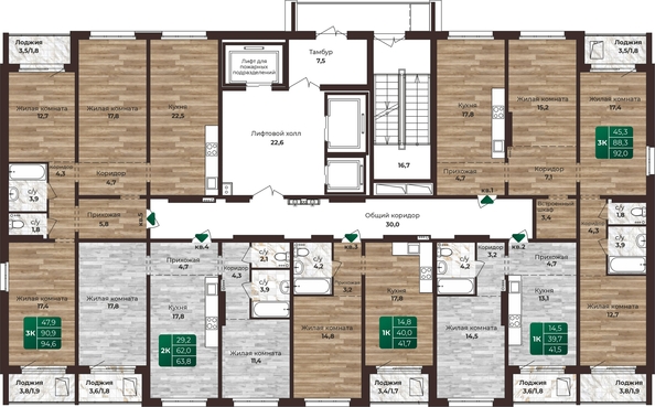 
   Продам 2-комнатную, 63.8 м², Шервуд, (Нагорная 6-я, 15в корп 2)

. Фото 2.