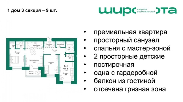 
   Продам 4-комнатную, 76.3 м², Широта, корпус 1

. Фото 1.