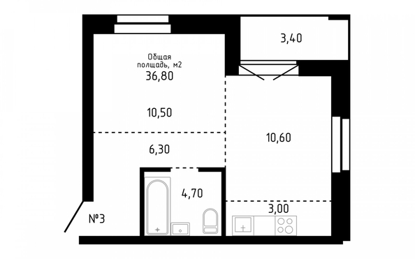 
   Продам 2-комнатную, 36.8 м², Smart (Смарт)

. Фото 5.