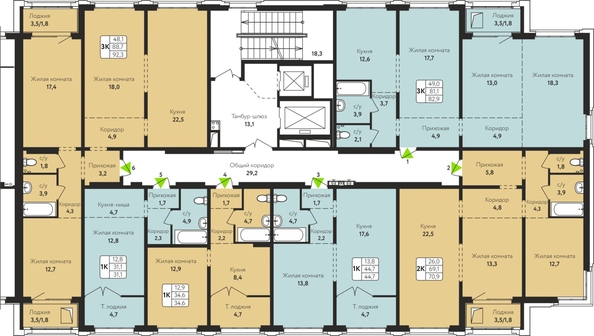 
  Продается 3-комн. квартира, 92.3 м², ЖК Шотландия, Солнечная поляна 69
. Фото 1.