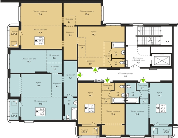 
  Продается 3-комн. квартира, 98.1 м², ЖК Шотландия, Солнечная поляна 69
. Фото 1.