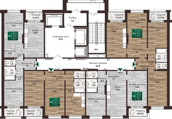 
  Продается 2-комн. квартира, 64.1 м², ЖК Шервуд, (Нагорная 6-я, 15в корп 1)
. Фото 1.