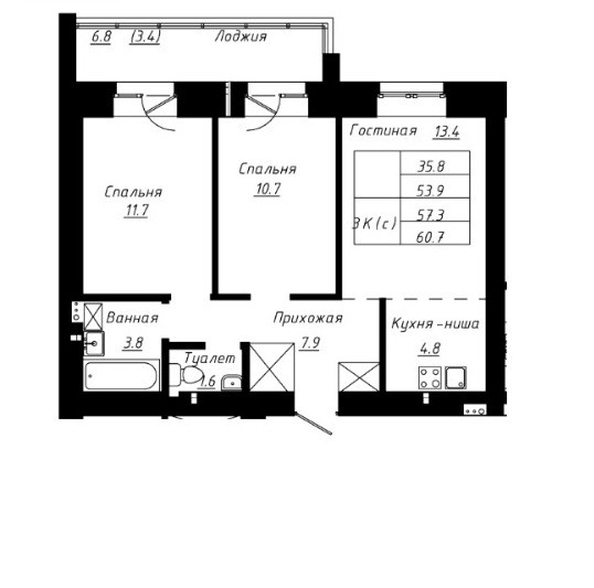 
  Продается 3-комн. квартира, 57.3 м², ЖК Колумб
. Фото 29.