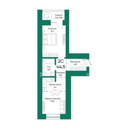 
  Продается 2-комн. квартира, 44.5 м², ЖК Широта, корпус 2
. Фото 1.