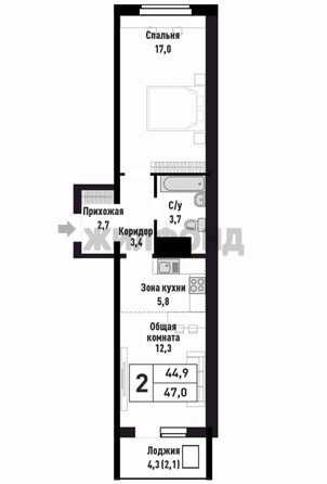 
  Продается 2-комн. квартира, 47 м², ЖК Ёлочки, дом 2
. Фото 13.