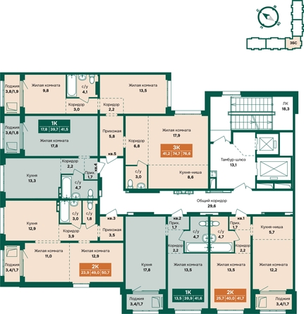 
  Продается 2-комн. квартира 50.7 м², в ЖК Камчатка, корпус 6/3. Фото 1.