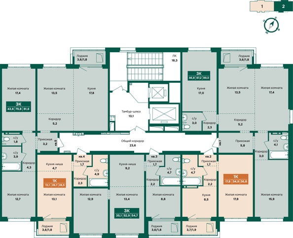 
  Продается 3-комн. квартира 81.6 м², в ЖК Камчатка, корпус 5. Фото 1.