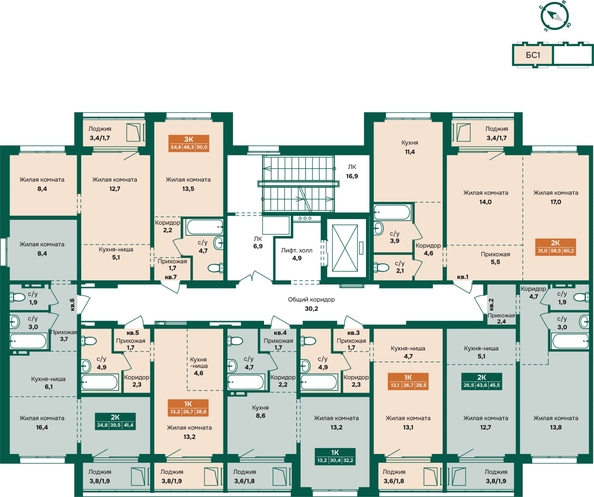 
  Продается 2-комн. квартира 60.2 м², в ЖК Камчатка, корпус 6/2. Фото 1.