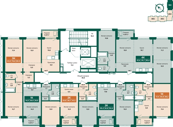 
  Продается 3-комн. квартира 82.4 м², в ЖК Камчатка, корпус 5. Фото 1.