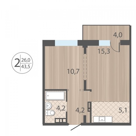 
   Продам 2-комнатную, 43.5 м², Радужный парк, дом 1

. Фото 2.