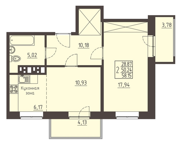 
   Продам 2-комнатную, 58.3 м², Очаг, блок-секция 7

. Фото 1.