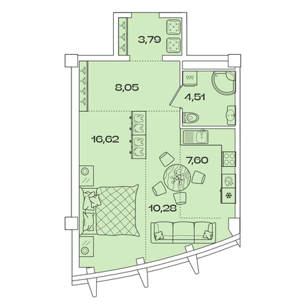 
   Продам 1-комнатную, 50.85 м², Звезды, дом 2

. Фото 1.