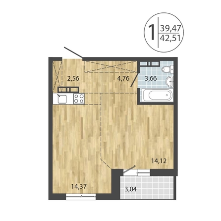 
  Продается 1-комн. квартира, 42.51 м², ЖК ЛЕРМОНТОВ ПАРК, дом 1
. Фото 11.
