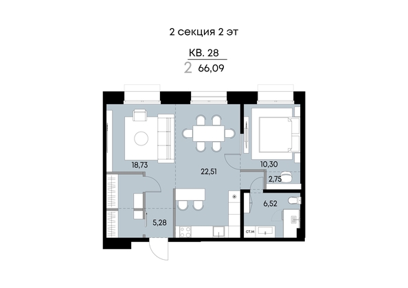
  Продается 2-комн. квартира 66.09 м², в ЖК ВЕКТОР премиум-квартал, дом 1. Фото 1.