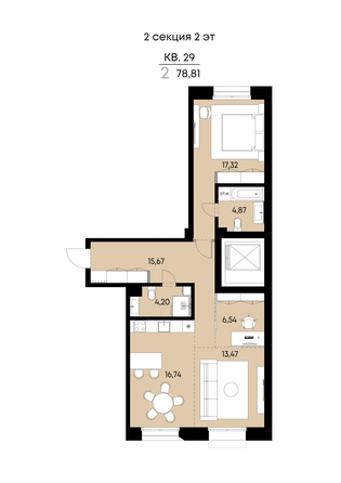
  Продается 2-комн. квартира 78.81 м², в ЖК ВЕКТОР премиум-квартал, дом 1. Фото 1.