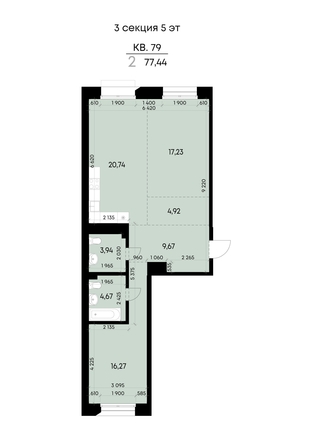
  Продается 2-комн. квартира 77.44 м², в ЖК ВЕКТОР премиум-квартал, дом 1. Фото 2.