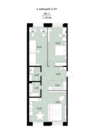 
  Продается 3-комн. квартира 101.96 м², в ЖК ВЕКТОР премиум-квартал, дом 2. Фото 1.