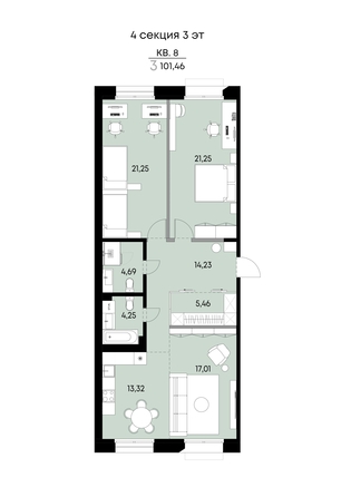 
  Продается 3-комн. квартира 101.46 м², в ЖК ВЕКТОР премиум-квартал, дом 2. Фото 1.