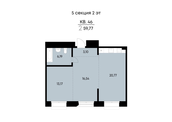 
  Продается 2-комн. квартира 59.77 м², в ЖК ВЕКТОР премиум-квартал, дом 2. Фото 2.