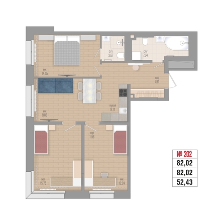 
  Продается 4-комн. квартира 82.02 м², в ЖК Стрижи Сити, блок-секции 6,7. Фото 2.
