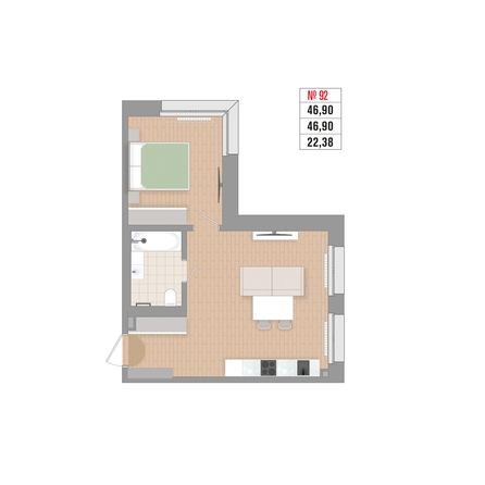 
  Продается 2-комн. квартира 46.9 м², в ЖК Стрижи Сити, блок-секции 6,7. Фото 1.