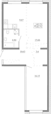 
  Продается 2-комн. квартира 60.75 м², в ЖК Мега, дом 7. Фото 1.