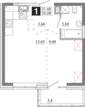 
  Продается 1-комн. квартира 35.08 м², в ЖК Первый Ленинский квартал, Дом 6. Фото 1.