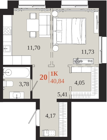 
  Продается 1-комн. квартира 40.84 м², в ЖК 1661. Фото 1.