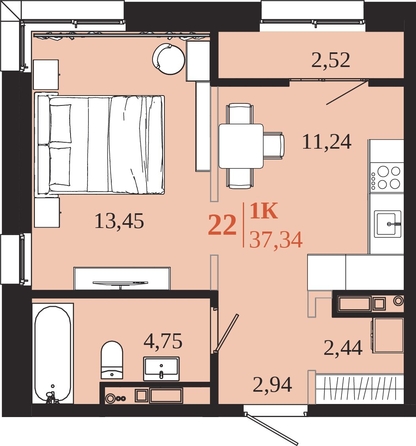 
  Продается 1-комн. квартира 37.34 м², в ЖК 1661. Фото 1.