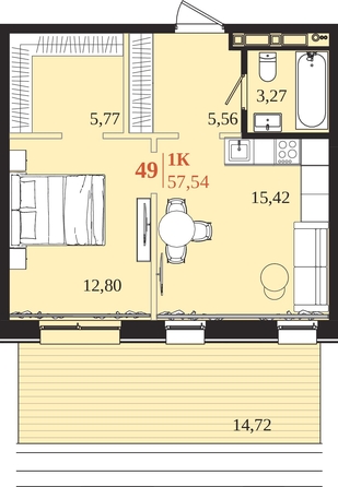 
  Продается 1-комн. квартира 57.54 м², в ЖК 1661. Фото 1.