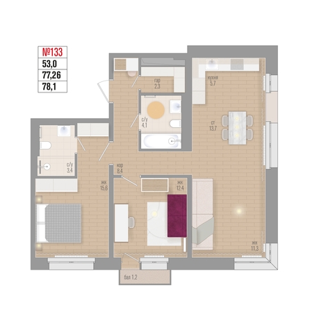 
  Продается 4-комн. квартира 78.1 м², в ЖК Квартал Стрижи, 3 очередь, дом 1. Фото 1.