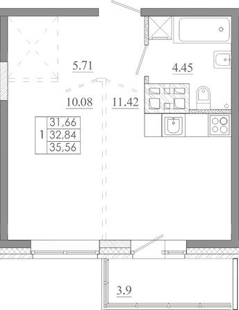 
  Продается 1-комн. квартира 35.56 м², в ЖК Мега, дом 7. Фото 1.
