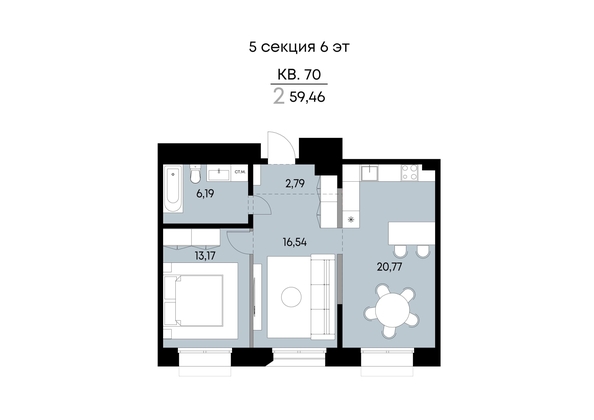 
  Продается 2-комн. квартира 59.46 м², в ЖК ВЕКТОР премиум-квартал, дом 2. Фото 1.