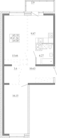
  Продается 2-комн. квартира 64.08 м², в ЖК Мега, дом 7. Фото 1.