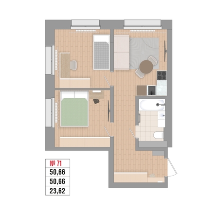 
  Продается 2-комн. квартира 50.66 м², в ЖК Стрижи Сити, блок-секции 6,7. Фото 2.